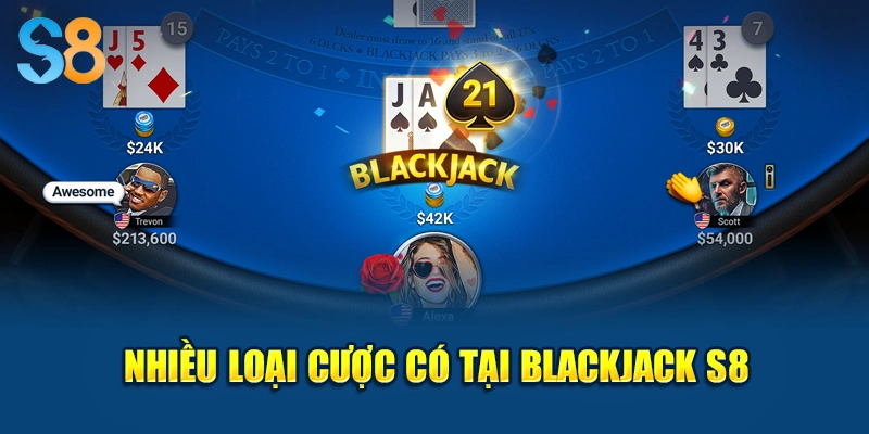 Nhiều loại cược có tại Blackjack S8